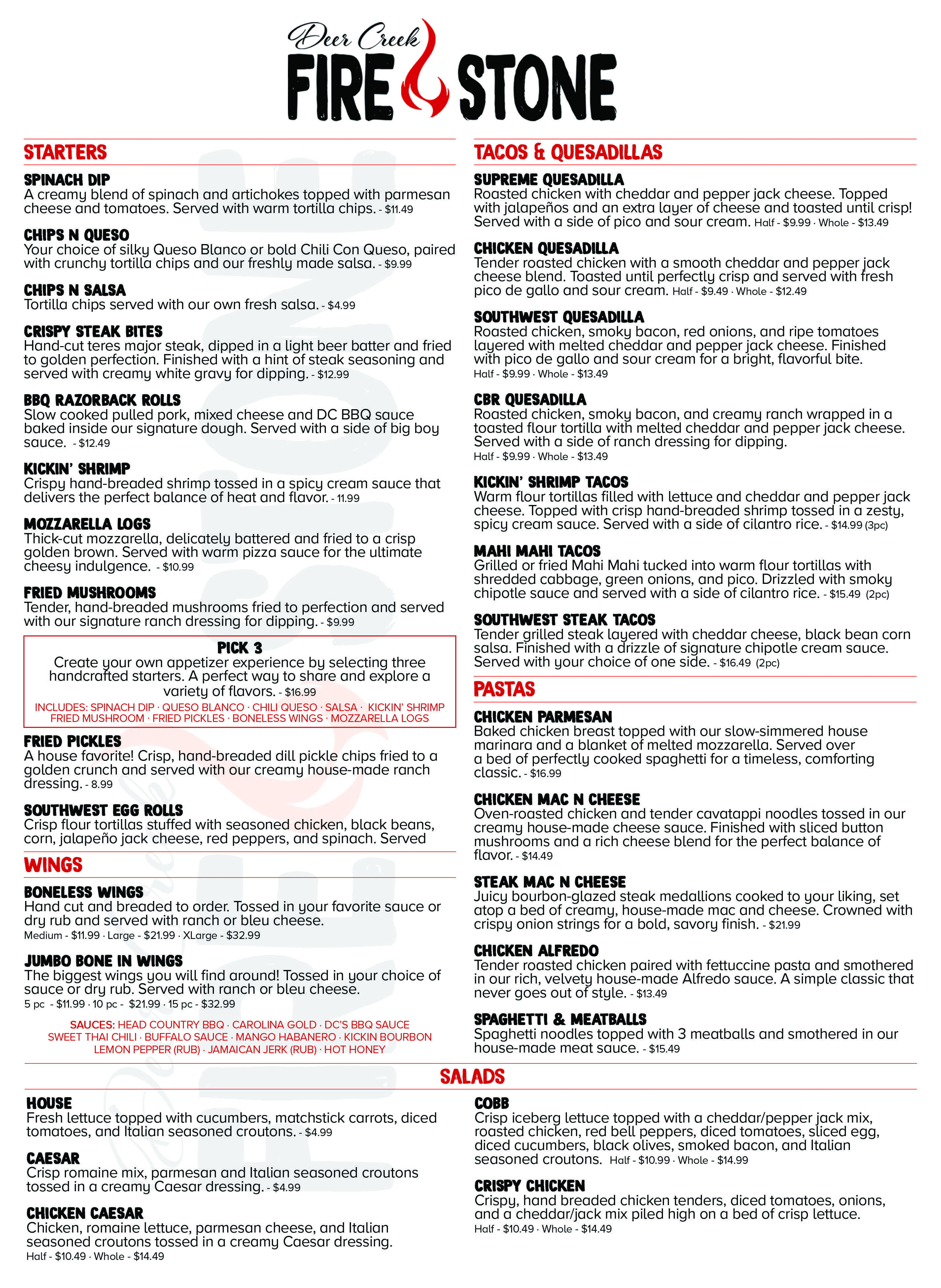 Deer Creek Menu